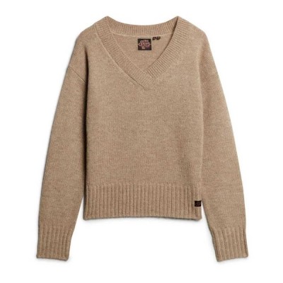 блуза,дамски,пуловери,дамски,плетени,дрехи,superdry,essential,v,neck,sweater,fudge,brown,(brown)