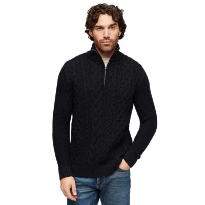 блуза,мъжки,пуловери,superdry,jacob,cable,half,zip,sweater,black,(eclipse,navy)