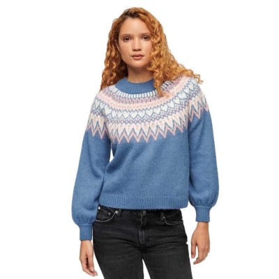 блуза,дамски,пуловери,дамски,плетени,дрехи,superdry,slouchy,pattern,sweater,blue,(ecru,multi)
