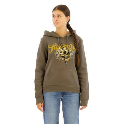 суичър,дамски,блузи,superdry,tattoo,script,graphic,hoodie,dusky,slate,grey,(brown)