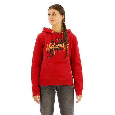 суичър,дамски,блузи,superdry,tattoo,script,graphic,hoodie,red,dahlia,(red)