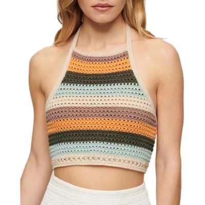 потник,дамски,топове,superdry,crop,halter,crochet,sleeveless,top,multicolor,(satsuma,stripe)