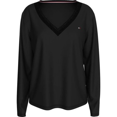 тениска,дамски,пижами,tommy,hilfiger,uw0uw05568,long,sleeve,pyjama,t,shirt,black