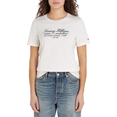 тениска,дамски,тениски,tommy,hilfiger,reg,script,graphic,short,sleeve,t,shirt,white