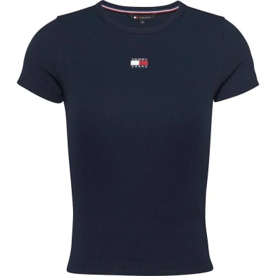 тениска,дамски,тениски,tommy,jeans,badge,rib,short,sleeve,t,shirt,blue,(dark,night,navy)