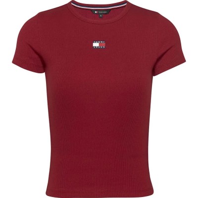 тениска,дамски,тениски,tommy,jeans,badge,rib,short,sleeve,t,shirt,red