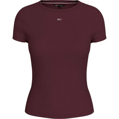 тениска,дамски,тениски,tommy,jeans,essential,rib,ext,short,sleeve,t,shirt,deep,rouge,(purple)
