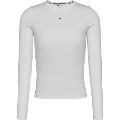 тениска,дамски,тениски,tommy,jeans,essential,rib,long,sleeve,t,shirt,white