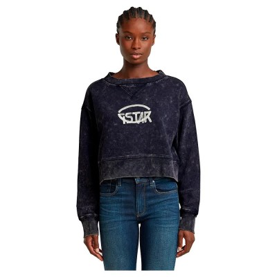блуза,дамски,блузи,g,star,overdyed,cropped,logo,loose,r,sweatshirt,blue