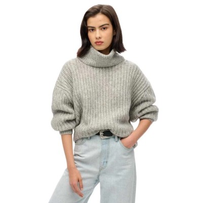 блуза,дамски,пуловери,дамски,плетени,дрехи,superdry,brushed,rib,slouch,nk,high,neck,sweater,heather,grey,twist,(grey)