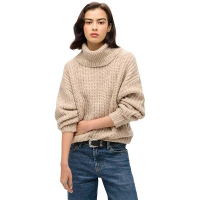 блуза,дамски,пуловери,дамски,плетени,дрехи,superdry,brushed,rib,slouch,nk,high,neck,sweater,light,sand,twist,(beige)