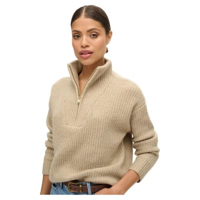 блуза,дамски,пуловери,дамски,плетени,дрехи,superdry,essential,half,zip,sweater,beige,(fudge,brown)