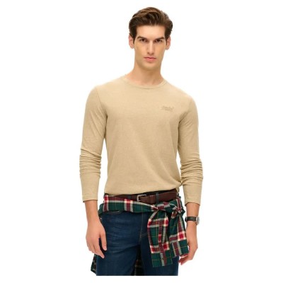 тениска,мъжки,тениски,superdry,essential,logo,long,sleeve,t,shirt,tan,brown,fleck,marl,(beige)