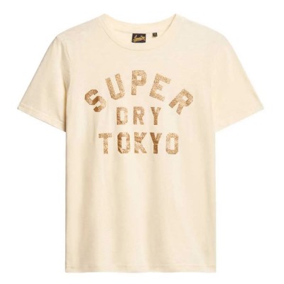 тениска,дамски,тениски,superdry,glitter,logo,relaxed,short,sleeve,t,shirt,beige,(cream,slub)