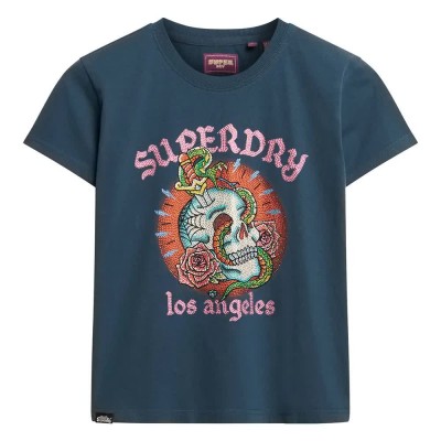 тениска,дамски,тениски,superdry,tattoo,rhinestone,fitted,short,sleeve,t,shirt,ink,(blue)