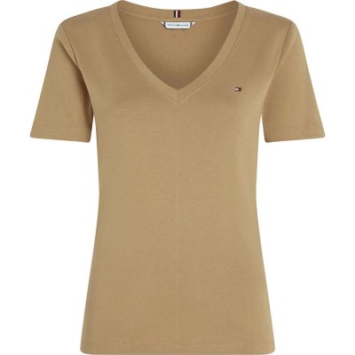 тениска,дамски,тениски,tommy,hilfiger,slim,cody,short,sleeve,v,neck,t,shirt,safari,canvas,(brown)