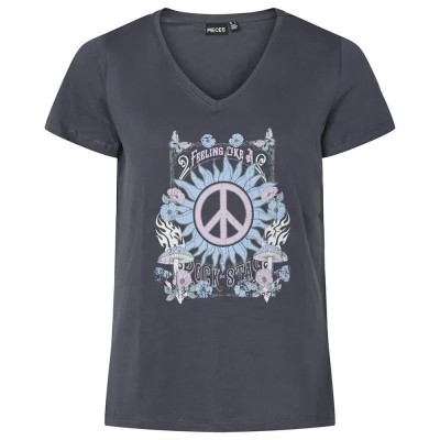 тениска,дамски,тениски,pieces,gabriella,short,sleeve,t,shirt,ombre,blue,peace,motive,(grey)