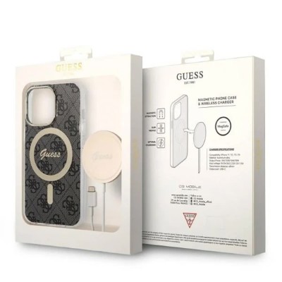 други,аксесоари,guess,gubpp13lh4eacsk+,charger,set,iphone,13,pro,4g,print,phone,case,clear,(black)