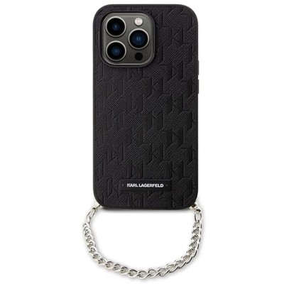 други,аксесоари,karl,lagerfeld,klhcp14xsacklhpk,iphone,14,pro,max,6.7,saffiano,monogram,chain,phone,case,black,(black)