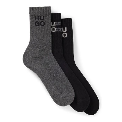 чорапи,мъжки,чорапи,hugo,rib,chain,10263824,socks,3,pairs,black,grey,(black)