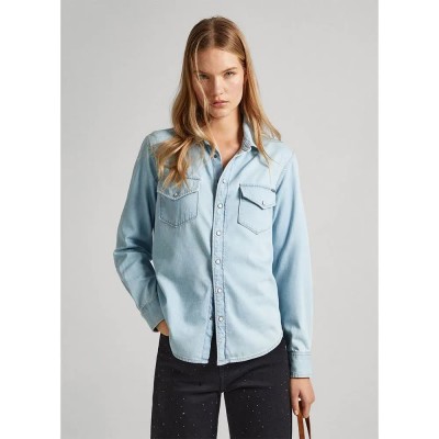 риза,с,дълъг,ръкав,дамски,ризи,мъжки,ризи,pepe,jeans,ivy,long,sleeve,shirt,refurbished,blue,(denim,pf8)
