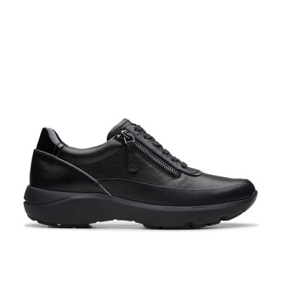 обувки,дамски,маратонки,clarks,shoes,tivoli,zip,trainers,black,combination,leather,(black)