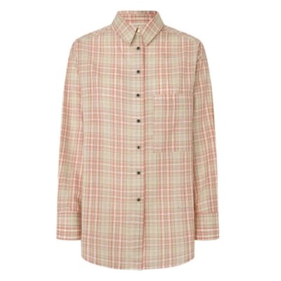 карирана,риза,дамски,блузи,дамски,ризи,pepe,jeans,rita,check,long,sleeve,shirt,beige