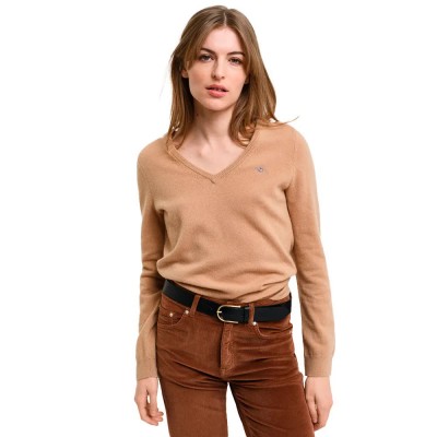 блуза,дамски,пуловери,дамски,плетени,дрехи,gant,4805262,v,neck,sweater,beige,brown,(caramel,beige)