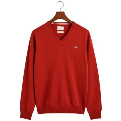 блуза,мъжки,пуловери,gant,superfine,lambswool,v,neck,sweater,iron,red,(red)