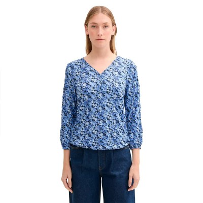 тениска,дамски,тениски,tom,tailor,1044406,crincle,henley,3,4,sleeve,t,shirt,blue,(blue,floral,design)