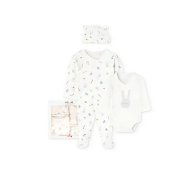 пижама,детски,пижами,boboli,knit,long,sleeve,pyjama,bunnies,print,(white)
