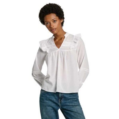 дамски,блузи,дамски,ризи,pepe,jeans,pl304885,long,sleeve,blouse,white