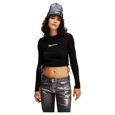 фланелка,с,дълъг,ръкав,дамски,топове,karl,lagerfeld,a1w17037,long,sleeve,top,black,(black)