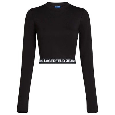 фланелка,с,дълъг,ръкав,дамски,топове,karl,lagerfeld,a1w17042,long,sleeve,top,black,(black)