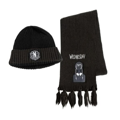 комплект,всички,шапки,wednesday,set,pieces,scarf,wednesday,beanie,black,(black)