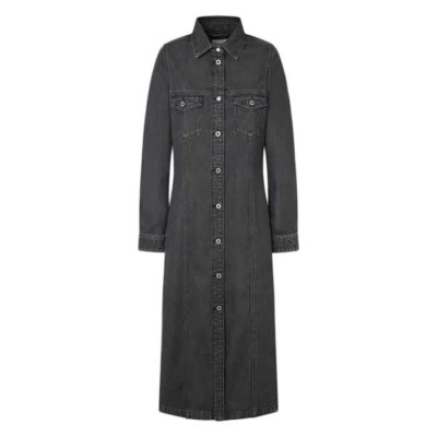 рокля,дамски,поли,и,рокли,pepe,jeans,charcoal,long,sleeve,midi,dress,black,(denim)