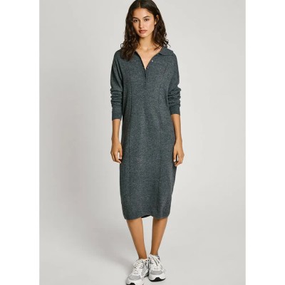 рокля,дамски,поли,и,рокли,pepe,jeans,haddie,long,sleeve,midi,dress,grey