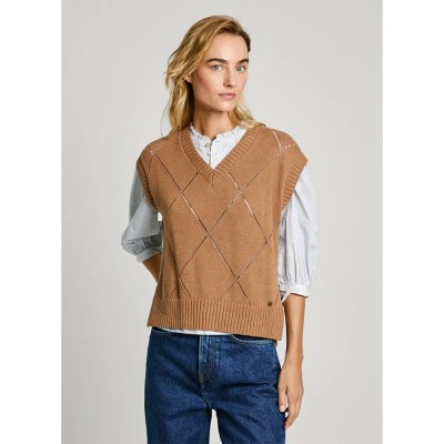 потник,дамски,пуловери,дамски,плетени,дрехи,pepe,jeans,idris,knitted,vest,brown,(stowe,beige)