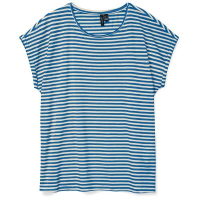 тениска,дамски,тениски,vero,moda,ava,stripe,short,sleeve,t,shirt,blue,(daphne,pristine)