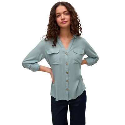 риза,с,дълъг,ръкав,дамски,блузи,дамски,ризи,vero,moda,bumpy,long,sleeve,shirt,green,(gray,mist)