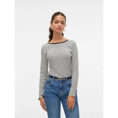 тениска,дамски,тениски,vero,moda,chloe,stripe,2way,long,sleeve,t,shirt,white,(snow,white,black)