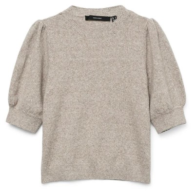 блуза,дамски,пуловери,дамски,плетени,дрехи,vero,moda,doffy,2,4,short,sleeve,sweater,moon,rock,melange,(beige)