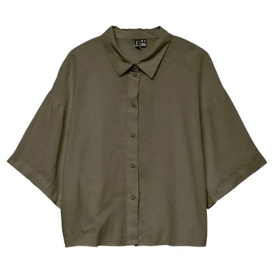 риза,с,къс,ръкав,дамски,блузи,дамски,ризи,vero,moda,linn,short,sleeve,shirt,green,(kalamata,melange)