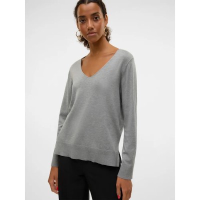 блуза,дамски,пуловери,дамски,плетени,дрехи,vero,moda,silje,v,neck,sweater,medium,grey,melange,(grey)