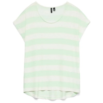 тениска,дамски,тениски,vero,moda,wide,stripe,short,sleeve,t,shirt,birds,egg,green,snow,white,(green)