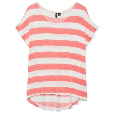 тениска,дамски,тениски,vero,moda,wide,stripe,short,sleeve,t,shirt,dubarry,snow,white,(white,orange)