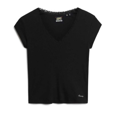 тениска,мъжки,тениски,дамски,тениски,superdry,essential,lace,trim,short,sleeve,t,shirt,black,(black)