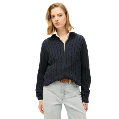 блуза,дамски,пуловери,дамски,плетени,дрехи,superdry,rugby,henley,sweater,black,(cable,navy)