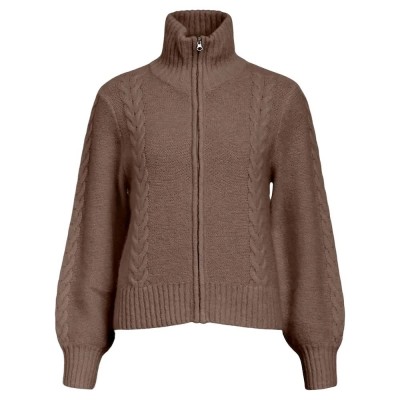 блуза,дамски,пуловери,дамски,плетени,дрехи,object,nete,full,zip,sweater,brown,(morel,detail,melange)