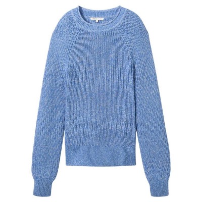 блуза,дамски,пуловери,дамски,плетени,дрехи,tom,tailor,crew,neck,sweater,sicilian,blue,melange,(blue)